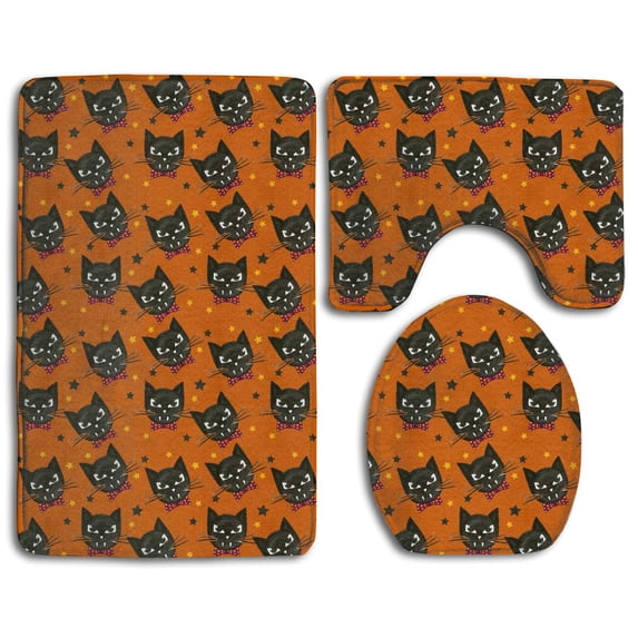 PUDMAD Happy Halloween Cute Owl 3 Piece Bathroom Rugs Set Bath Rug Contour Mat and Toilet Lid Cover