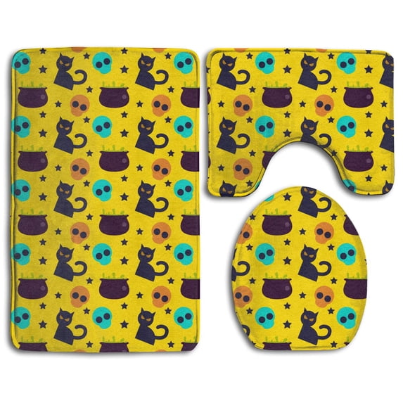 PUDMAD Happy Halloween Witch Kitchen 3 Piece Bathroom Rugs Set Bath Rug Contour Mat and Toilet Lid Cover