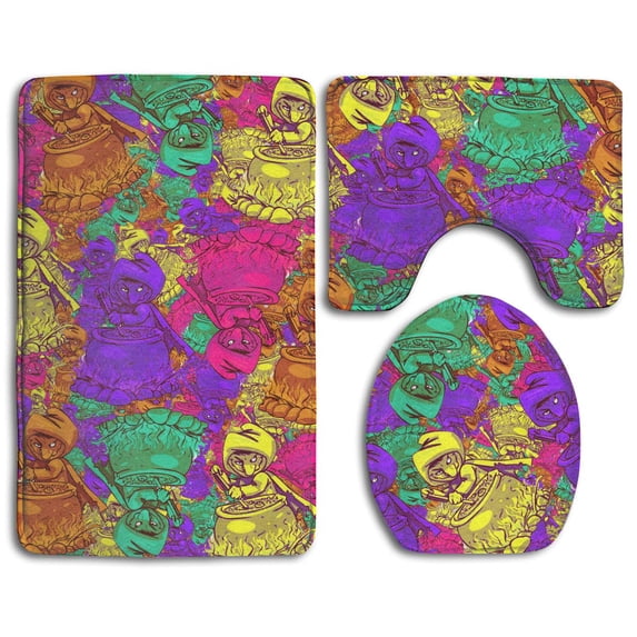PUDMAD Happy Halloween Witch Kitchen 3 Piece Bathroom Rugs Set Bath Rug Contour Mat and Toilet Lid Cover