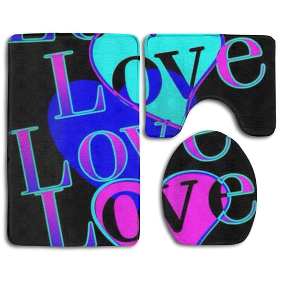 PUDMAD Happy Valentine's Day 3 Piece Bathroom Rugs Set Bath Rug Contour Mat and Toilet Lid Cover