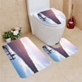 thumbnail image 1 of PUDMAD Happy Woman Sitting a pier Getting Inspired by Nature 3 Piece Bathroom Rugs Set Bath Rug Contour Mat and Toilet Lid Cover, 1 of 2