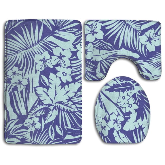 PUDMAD Hawaiian 3 Piece Bathroom Rugs Set Bath Rug Contour Mat and Toilet Lid Cover