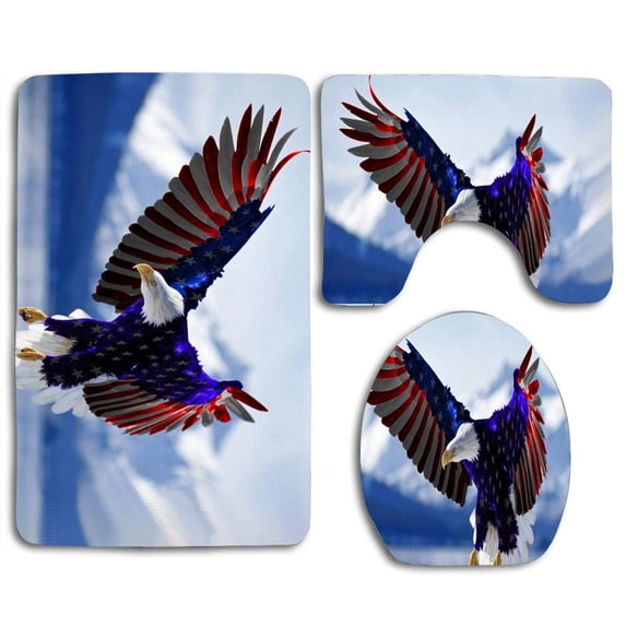 PUDMAD Hawk Glorious Usa Birds 3 Piece Bathroom Rugs Set Bath Rug Contour Mat and Toilet Lid Cover