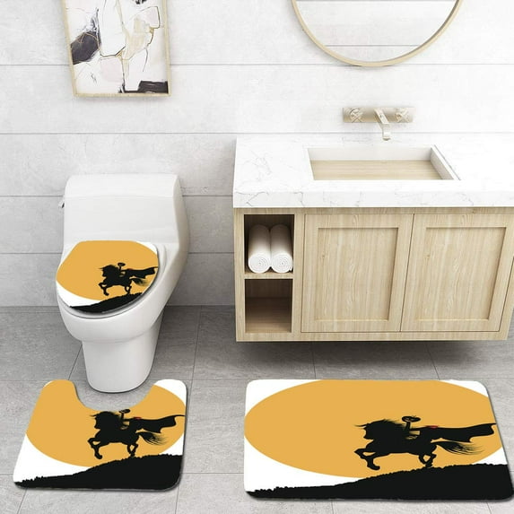 PUDMAD Headless Horseman 3 Piece Bathroom Rugs Set Bath Rug Contour Mat and Toilet Lid Cover