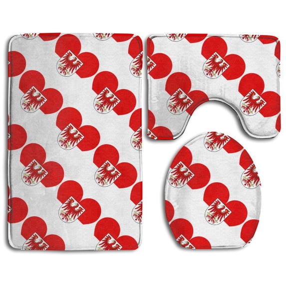 PUDMAD Heart Love Shaped Brandenburg Flag 3 Piece Bathroom Rugs Set Bath Rug Contour Mat and Toilet Lid Cover