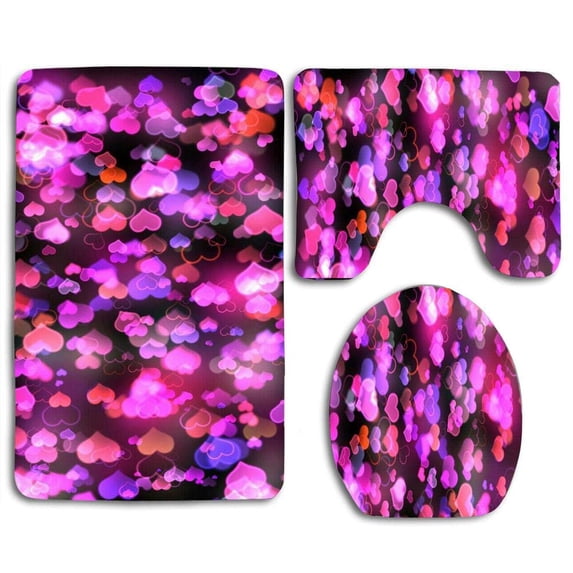 PUDMAD Heart to Heart 3 Piece Bathroom Rugs Set Bath Rug Contour Mat and Toilet Lid Cover