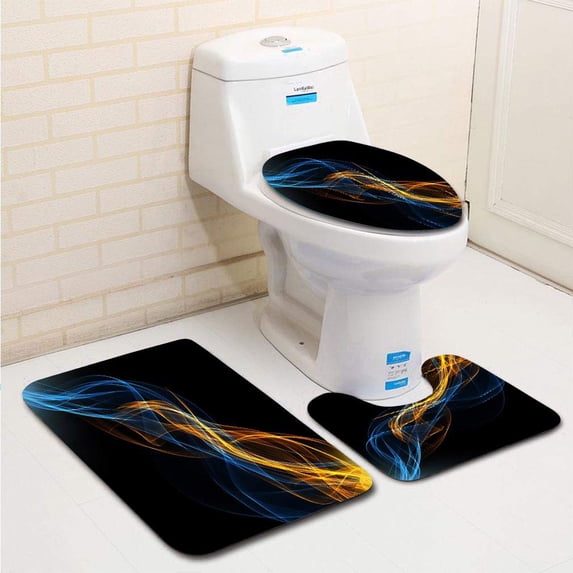 PUDMAD Heat Cold 3 Piece Bathroom Rugs Set Bath Rug Contour Mat and Toilet Lid Cover