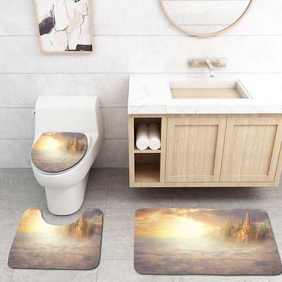 PUDMAD Heaven Above Clouds 3 Piece Bathroom Rugs Set Bath Rug Contour Mat and Toilet Lid Cover