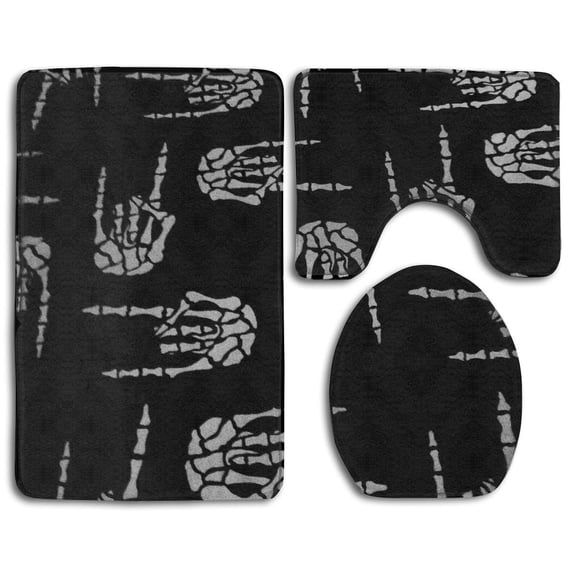PUDMAD Heavy Metal Skull Rock Hand 3 Piece Bathroom Rugs Set Bath Rug Contour Mat and Toilet Lid Cover