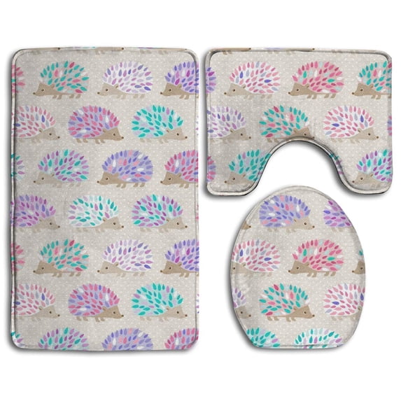 PUDMAD Hedgehog Polkadot Oven Mitts 3 Piece Bathroom Rugs Set Bath Rug Contour Mat and Toilet Lid Cover