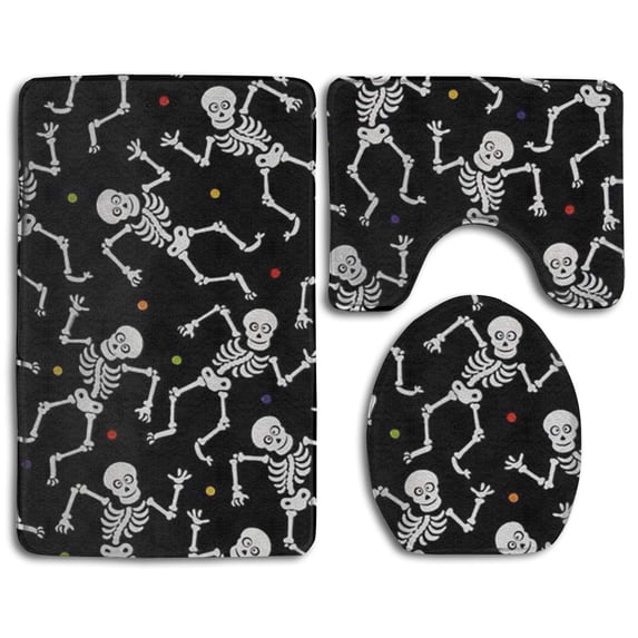 PUDMAD Hello Skull 3 Piece Bathroom Rugs Set Bath Rug Contour Mat and Toilet Lid Cover