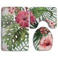 thumbnail image 1 of PUDMAD Hibiscus Flower 3 Piece Bathroom Rugs Set Bath Rug Contour Mat and Toilet Lid Cover, 1 of 2