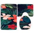 thumbnail image 1 of PUDMAD Hibiscus Red Pink Flowers 3 Piece Bathroom Rugs Set Bath Rug Contour Mat and Toilet Lid Cover, 1 of 2