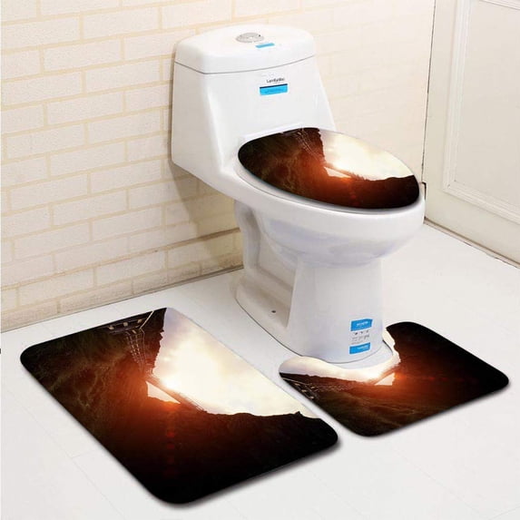 PUDMAD Hiking on Cliffs Cornwall at Sunset 3 Piece Bathroom Rugs Set Bath Rug Contour Mat and Toilet Lid Cover