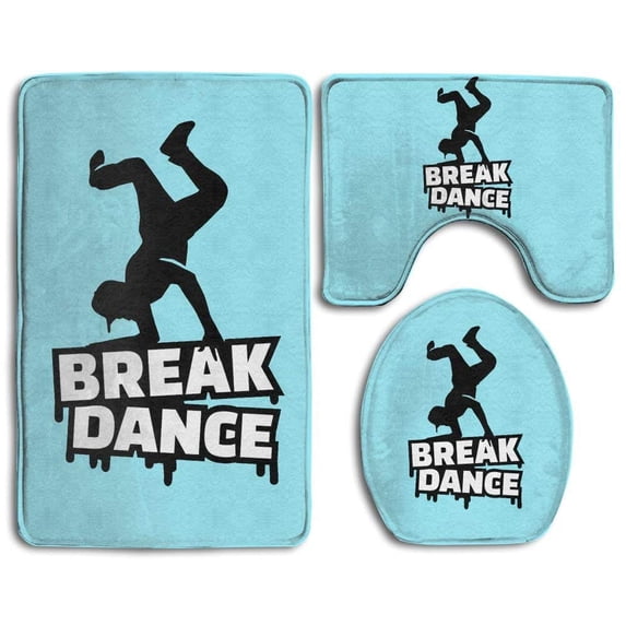 PUDMAD Hip Hop Break Dance 3 Piece Bathroom Rugs Set Bath Rug Contour Mat and Toilet Lid Cover