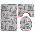 thumbnail image 1 of PUDMAD Holiday Christmas Tree Pink Car 3 Piece Bathroom Rugs Set Bath Rug Contour Mat and Toilet Lid Cover, 1 of 2