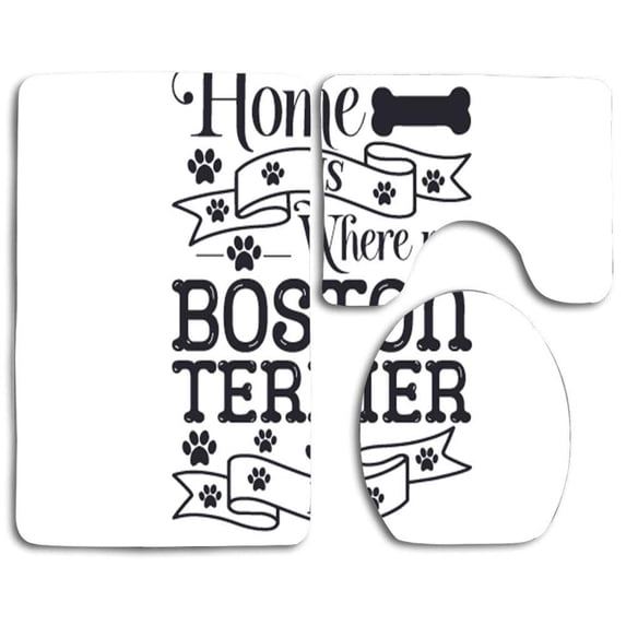 PUDMAD Home is Where My Boston Terrier is 3 Piece Bathroom Rugs Set Bath Rug Contour Mat and Toilet Lid Cover