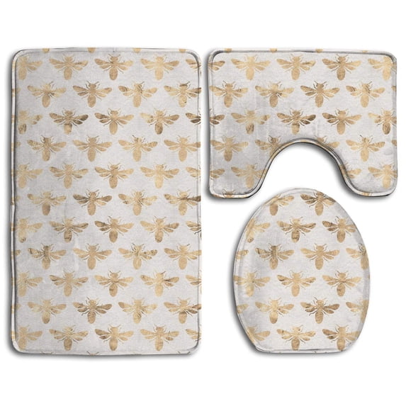 PUDMAD Honey Bees 3 Piece Bathroom Rugs Set Bath Rug Contour Mat and Toilet Lid Cover