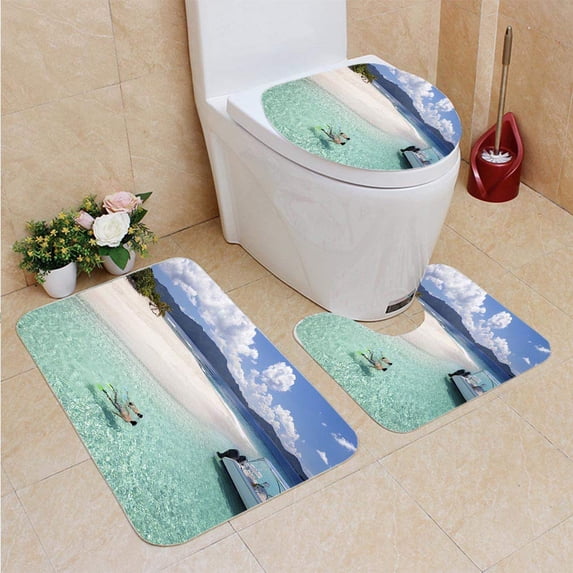 PUDMAD Honeymoon Couple Snorkeling Around a Tropical Island in Caribbean 3 Piece Bathroom Rugs Set Bath Rug Contour Mat and Toilet Lid Cover