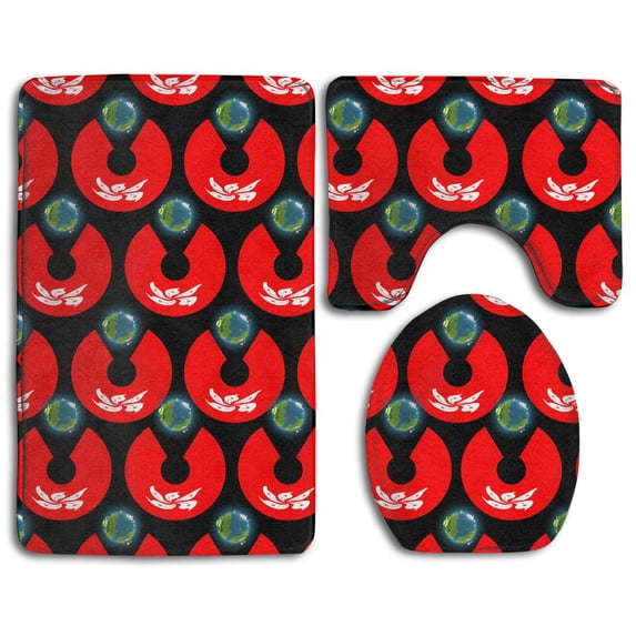 PUDMAD Hong Kong Flag Eat Earth 3 Piece Bathroom Rugs Set Bath Rug Contour Mat and Toilet Lid Cover