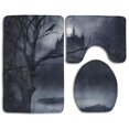 thumbnail image 1 of PUDMAD Horrible Dark Night Scary Castle Crow Raven Bird 3 Piece Bathroom Rugs Set Bath Rug Contour Mat and Toilet Lid Cover, 1 of 2