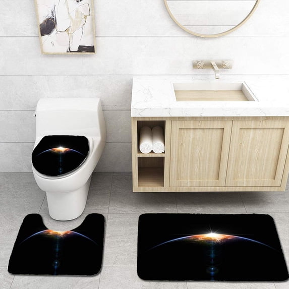 PUDMAD Hot Sunrise in Space 3 Piece Bathroom Rugs Set Bath Rug Contour Mat and Toilet Lid Cover