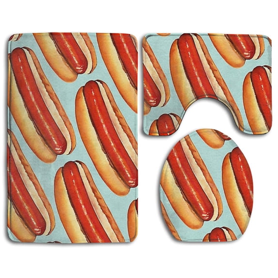 PUDMAD Hotdog 3 Piece Bathroom Rugs Set Bath Rug Contour Mat and Toilet Lid Cover
