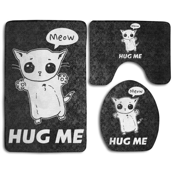 PUDMAD Hug ME 3 Piece Bathroom Rugs Set Bath Rug Contour Mat and Toilet Lid Cover