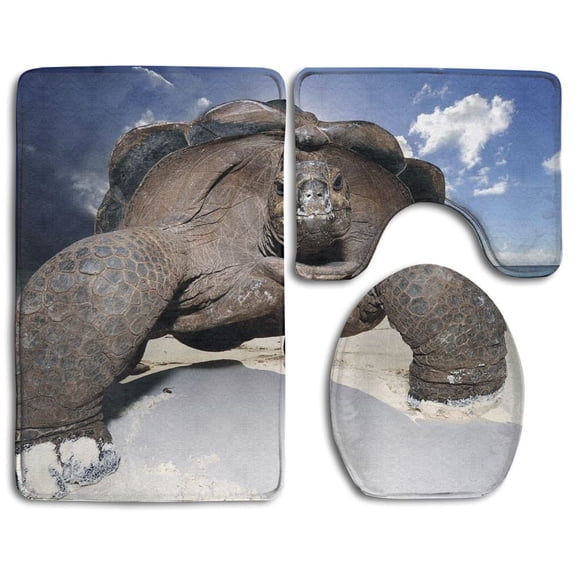 PUDMAD Huge Beach Turtle 3 Piece Bathroom Rugs Set Bath Rug Contour Mat and Toilet Lid Cover