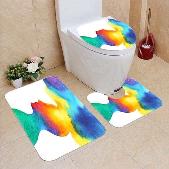 PUDMAD Human Chakra Power Inspiration Abstract Thought World Universe Inside Your Mind Watercolor Painting 3 Piece Bathroom Rugs Set Bath Rug Contour Mat and Toilet Lid Cover