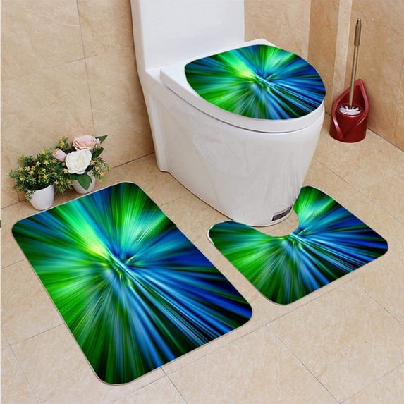 PUDMAD Hyperspace Motion Concept Intergalactic Travel 3 Piece Bathroom Rugs Set Bath Rug Contour Mat and Toilet Lid Cover