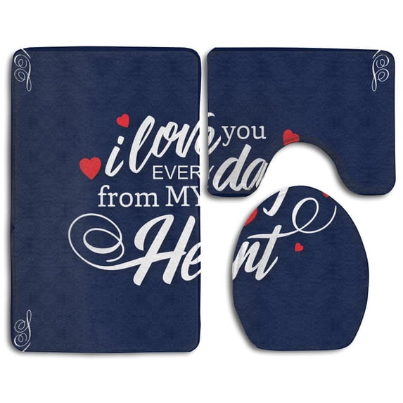 PUDMAD I Love You Every Day From My Heart Frame Dark 3 Piece Bathroom Rugs Set Bath Rug Contour Mat and Toilet Lid Cover