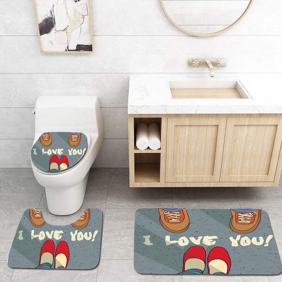 PUDMAD I Love You Man Woman Feet Couples Togetherness Love Life Romance Flirt Happiness Graphic 3 Piece Bathroom Rugs Set Bath Rug Contour Mat and Toilet Lid Cover