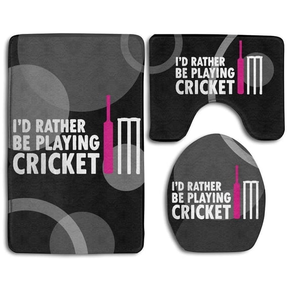 PUDMAD I'd Rather Be Playing Cricket 3 Piece Bathroom Rugs Set Bath Rug Contour Mat and Toilet Lid Cover