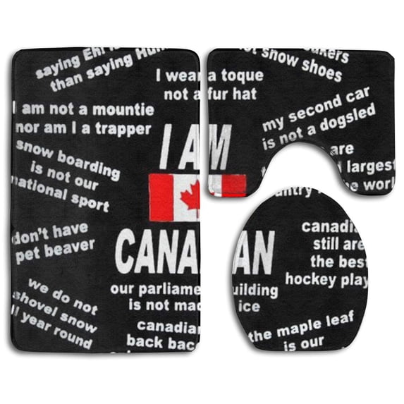 PUDMAD I'm AM Canadian 3 Piece Bathroom Rugs Set Bath Rug Contour Mat and Toilet Lid Cover
