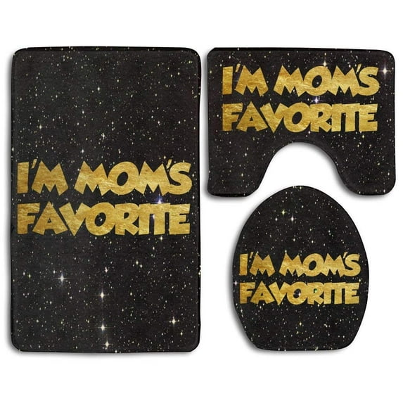 PUDMAD I'm Mom's Favorite 3 Piece Bathroom Rugs Set Bath Rug Contour Mat and Toilet Lid Cover