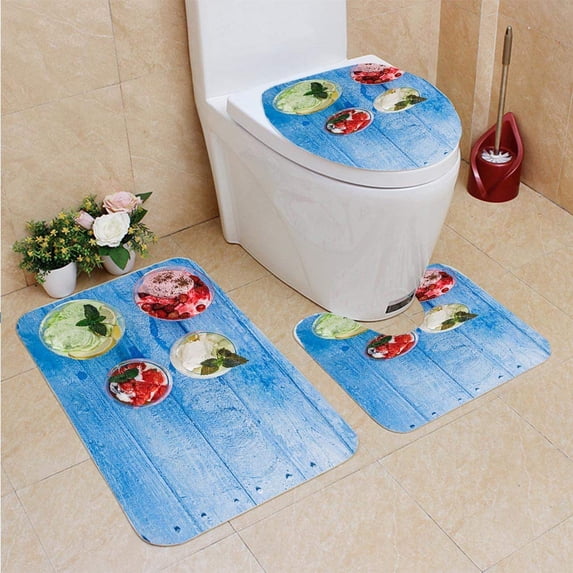 PUDMAD Ice Cream Over 3 Piece Bathroom Rugs Set Bath Rug Contour Mat and Toilet Lid Cover
