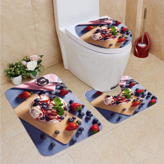 PUDMAD Ice Cream Sundae 3 Piece Bathroom Rugs Set Bath Rug Contour Mat and Toilet Lid Cover