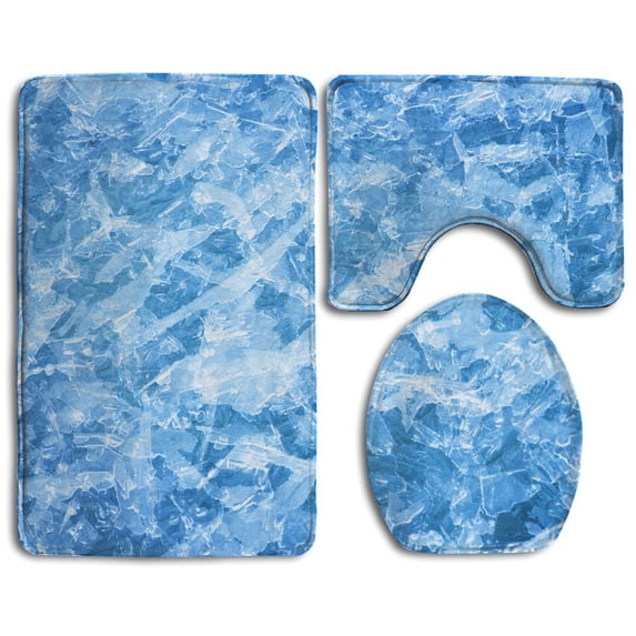 PUDMAD Ice Crystals 3 Piece Bathroom Rugs Set Bath Rug Contour Mat and Toilet Lid Cover