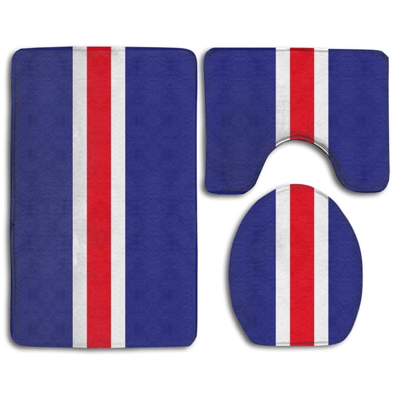 PUDMAD Iceland Flag 3 Piece Bathroom Rugs Set Bath Rug Contour Mat and Toilet Lid Cover