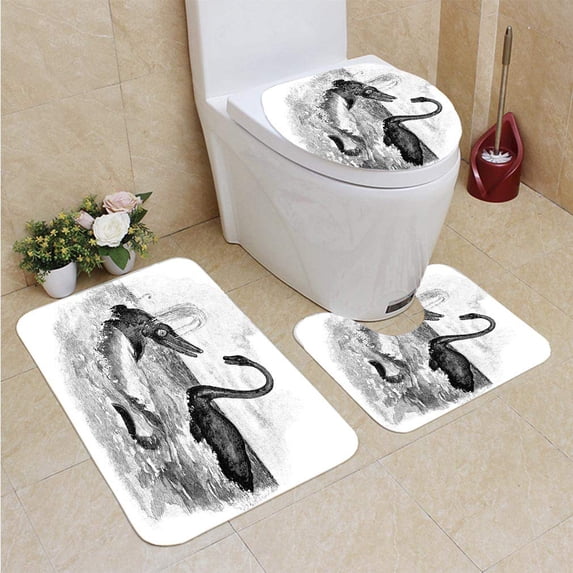PUDMAD Ichthyosaurus Plesiosaurus 3 Piece Bathroom Rugs Set Bath Rug Contour Mat and Toilet Lid Cover