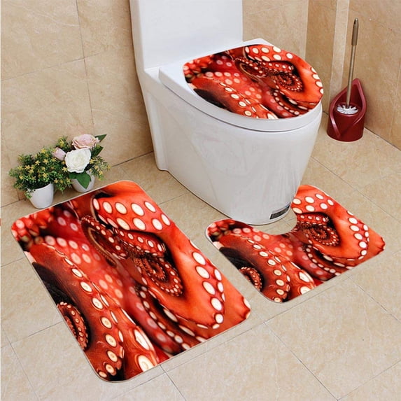PUDMAD Infinite Coils 3 Piece Bathroom Rugs Set Bath Rug Contour Mat and Toilet Lid Cover