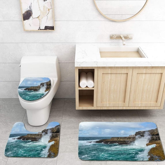 PUDMAD Inishmore Aran Islands Ireland 3 Piece Bathroom Rugs Set Bath Rug Contour Mat and Toilet Lid Cover