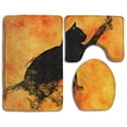 thumbnail image 1 of PUDMAD Ink Black Cat On Yellow 3 Piece Bathroom Rugs Set Bath Rug Contour Mat and Toilet Lid Cover, 1 of 2