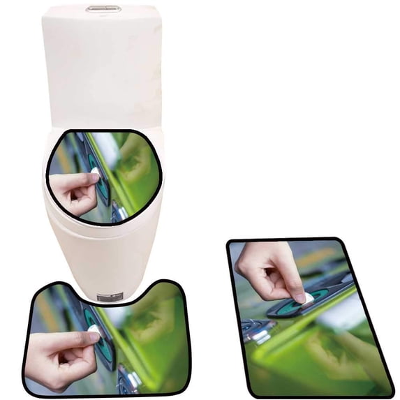 PUDMAD Insert Coins into ven Machine Soft Focus 3 Piece Bathroom Rugs Set Bath Rug Contour Mat and Toilet Lid Cover