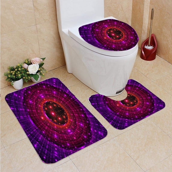 PUDMAD Inside Probe 3 Piece Bathroom Rugs Set Bath Rug Contour Mat and Toilet Lid Cover