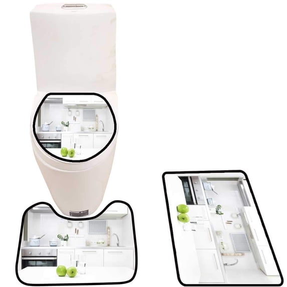 PUDMAD Interior smwhite Kitchen applaes Table 3 Piece Bathroom Rugs Set Bath Rug Contour Mat and Toilet Lid Cover
