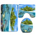 thumbnail image 1 of PUDMAD Island Aqua Sea Turtle 3 Piece Bathroom Rugs Set Bath Rug Contour Mat and Toilet Lid Cover, 1 of 2