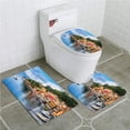 thumbnail image 1 of PUDMAD Italian Summer Village by Mediterranean Sea Yacht Boats Idyllic Town 3 Piece Bathroom Rugs Set Bath Rug Contour Mat and Toilet Lid Cover, 1 of 2