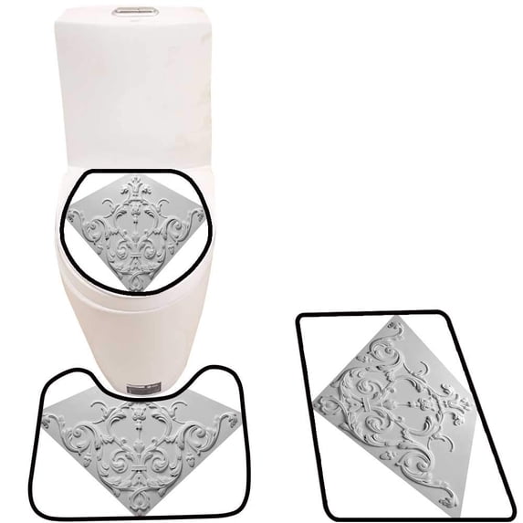 PUDMAD Item Made White plaaster Relief Stucco Interior in 3 Piece Bathroom Rugs Set Bath Rug Contour Mat and Toilet Lid Cover